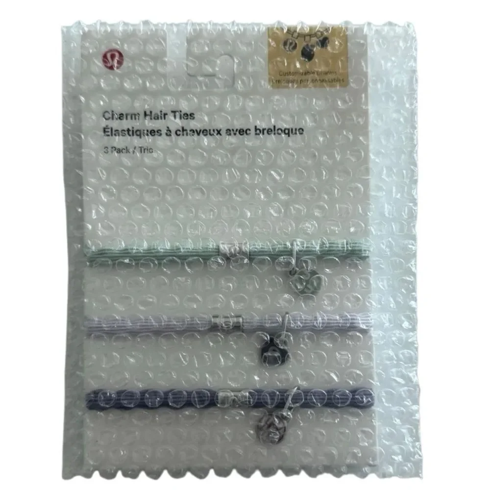 Lululemon Charm Hair Ties 3 Pack Green/Faint Lavender/Grape Mist/Silver